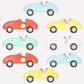 Race car paper plates, pack of 8 in 5 colors, silver foil, 15.5 x 6.25 inches, die cut