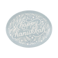 Happy Hanukkah Tray made from eco-friendly bamboo, featuring a 12" x 15" oval design. Food-safe, dishwasher-safe, and sustainable, this tray is perfect for Hanukkah celebrations. The tray combines festive Hanukkah spirit with functionality for holiday gatherings. Do not microwave.