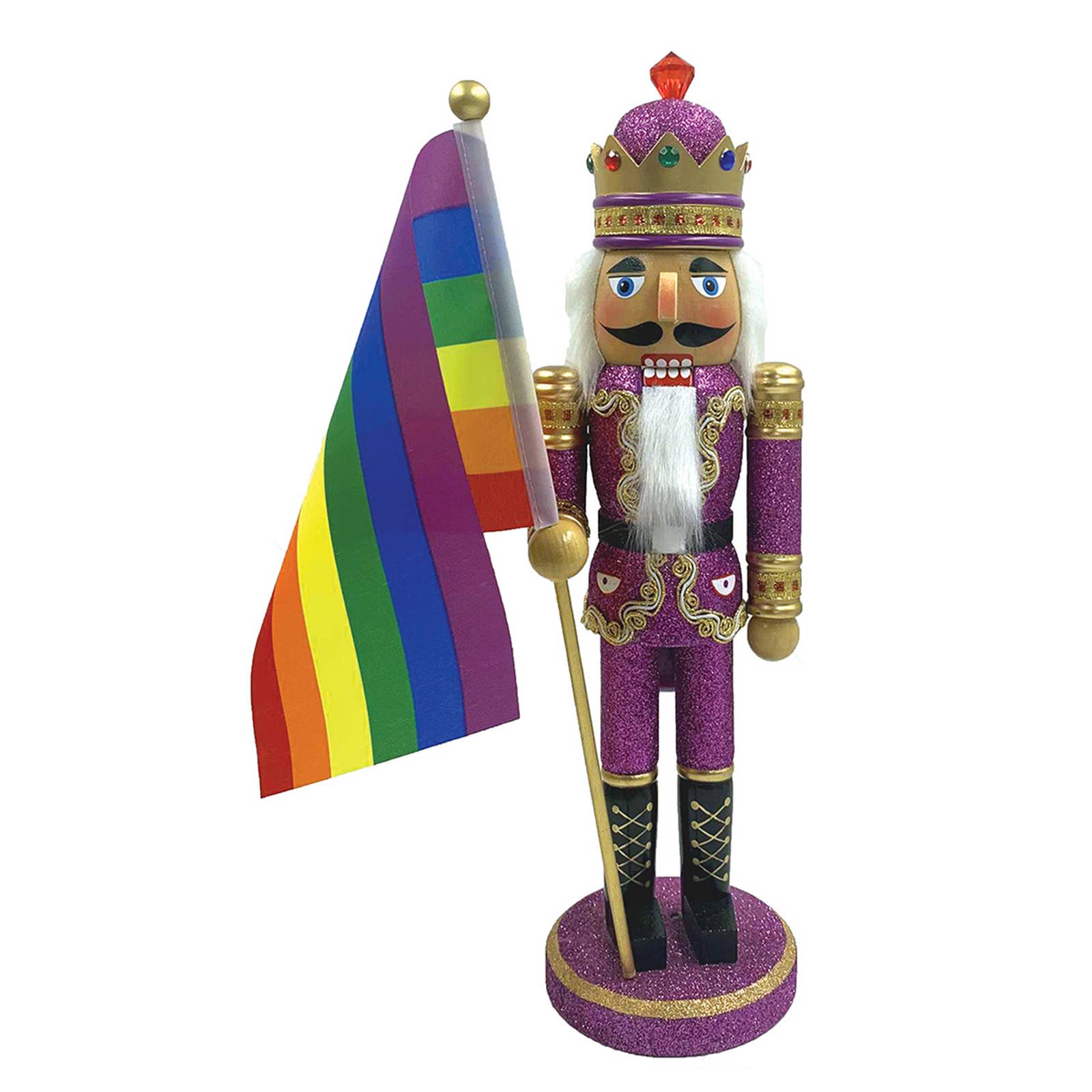 14″ Pride Nutcracker with rainbow flag holiday décor
