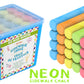 20-piece neon chalk set in bucket with bright colors yellow, pink, blue, green, and orange