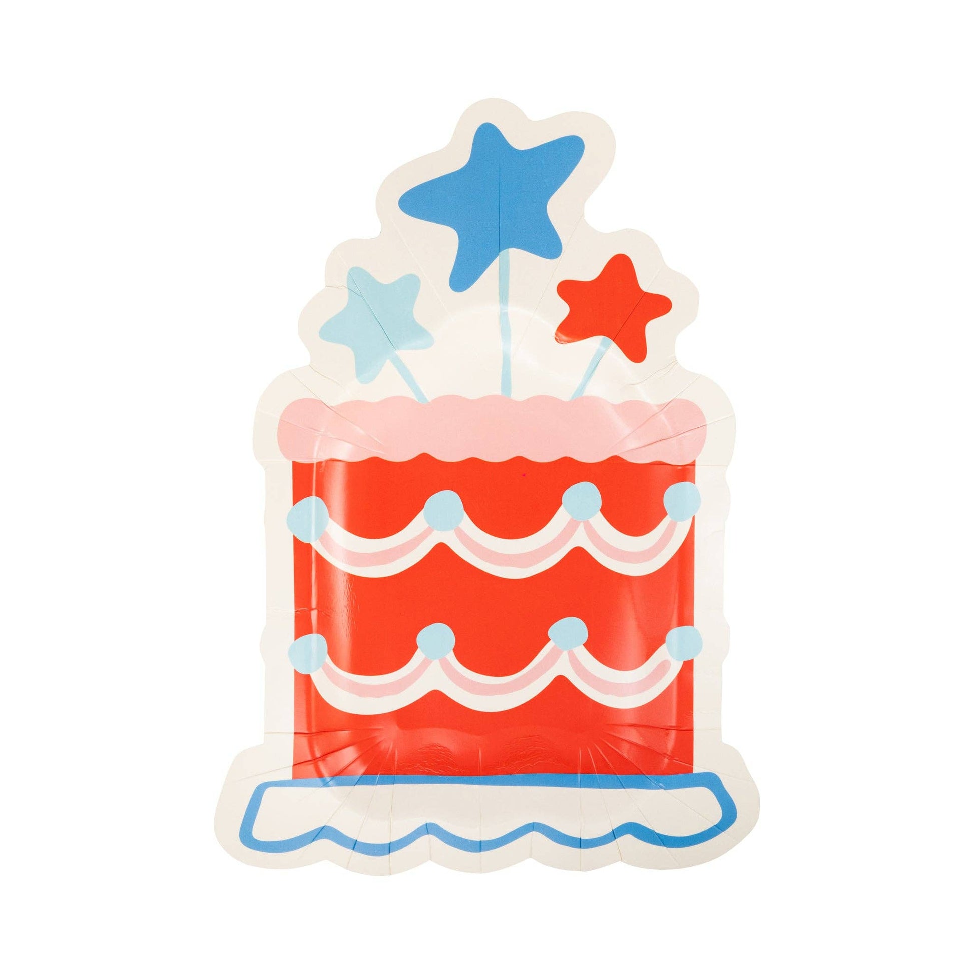 Cake-shaped patriotic paper plates for 4th of July or summer parties.