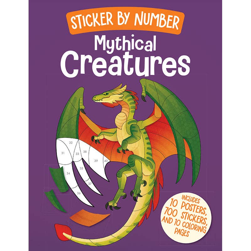 Mythical creatures sticker by number activity book for kids