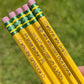 Set of 5 engraved pencils in pastel colors, featuring motivational phrases: "You are amazing," "Stay Sharp," "You can do it, bruh," "Yes you can! True story," and "You've got this." Ideal for back-to-school gifts.