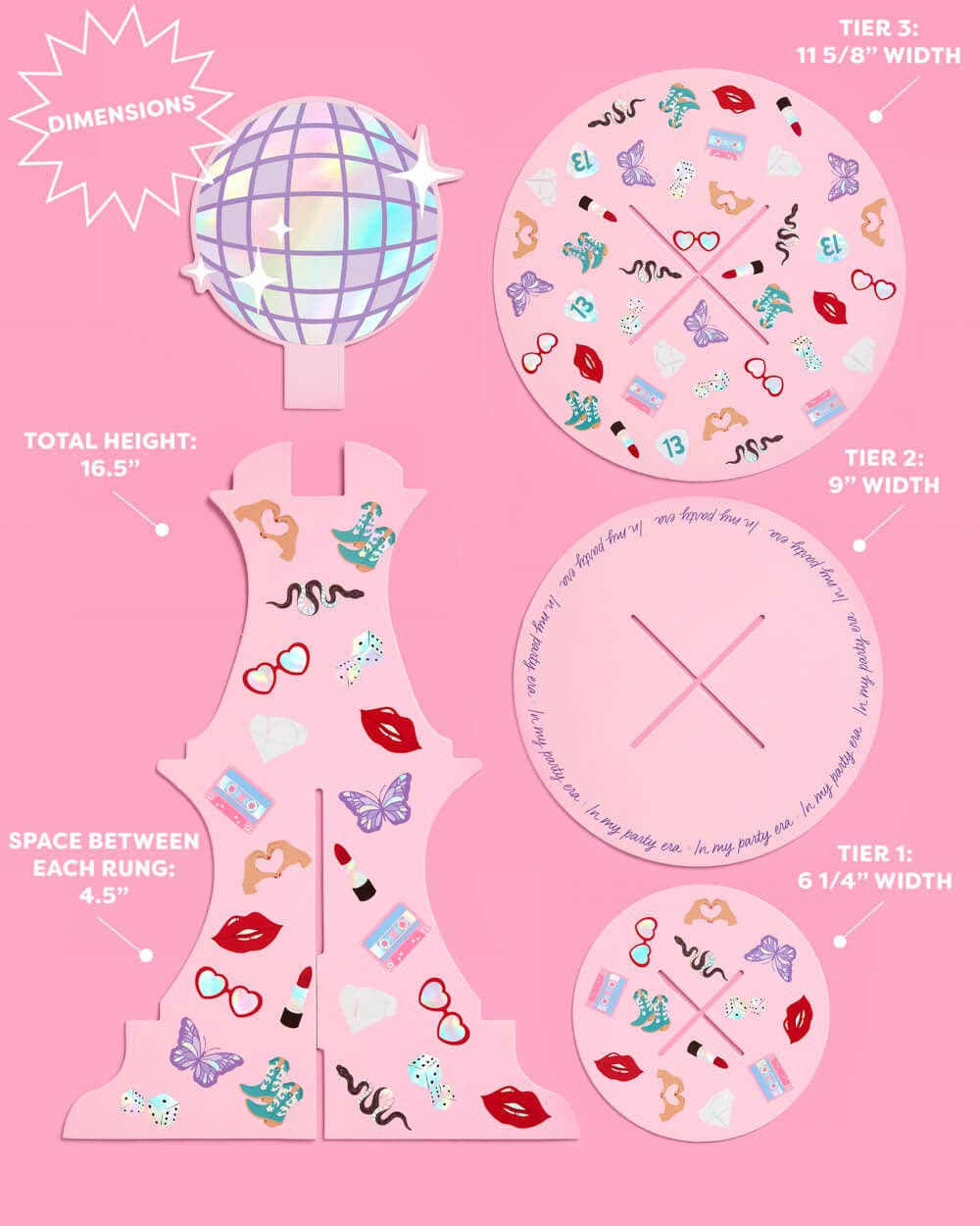 “Party Era” 💋 Cupcake Tower - 3 tiered display, dessert stand by xo, fetti