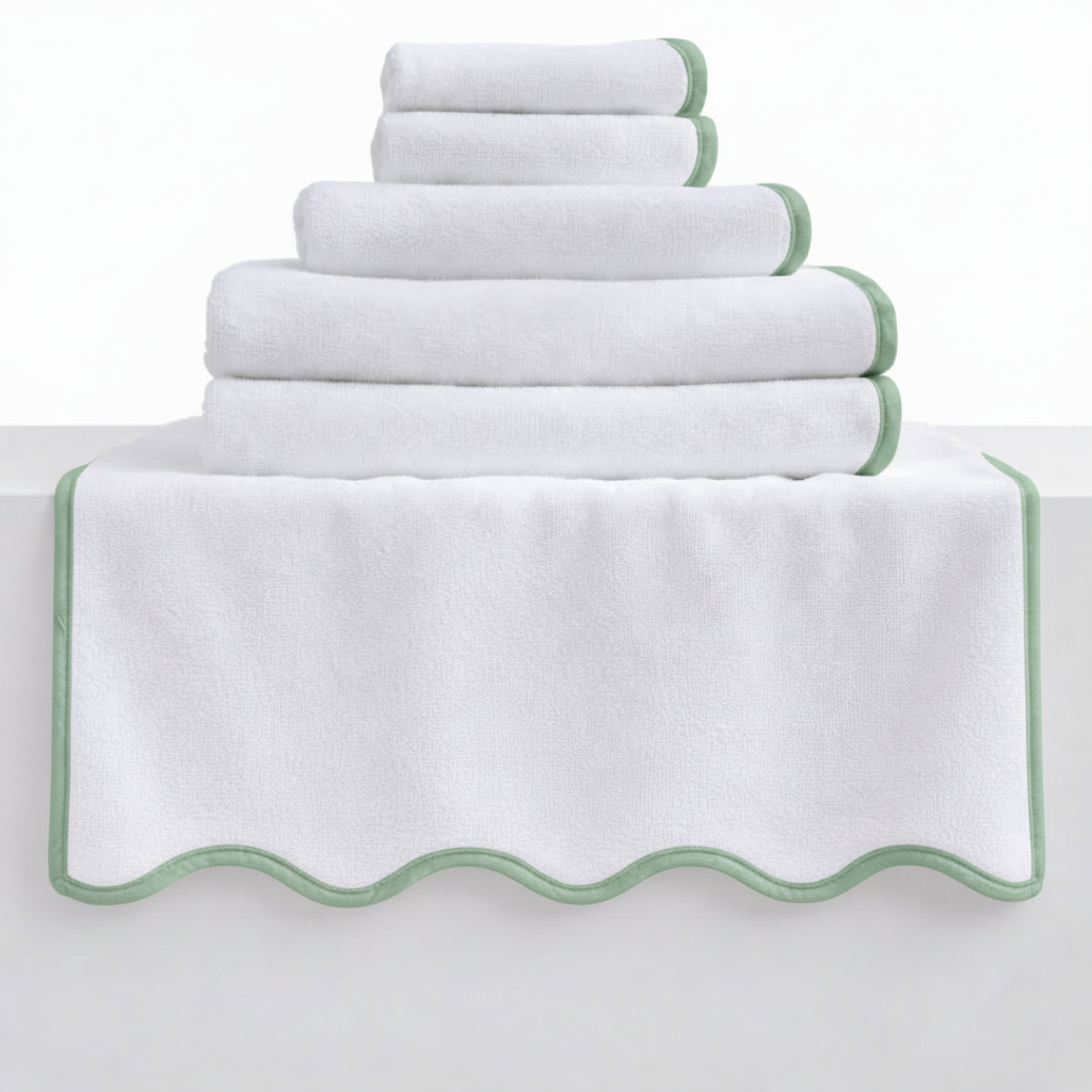 "Little Luxuries" 🤍 Scallop Pink-Piping Washcloth Set (10-Piece) by Lotus Linen