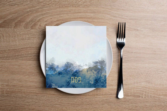 “Sip Happens” ✡️ Blue Watercolor Pesach Cocktail Napkins by Altoona