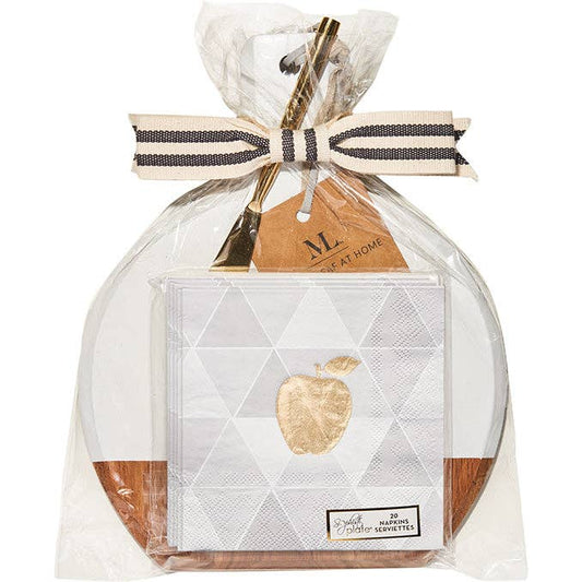 Acacia wood charcuterie board gift set with gold knife