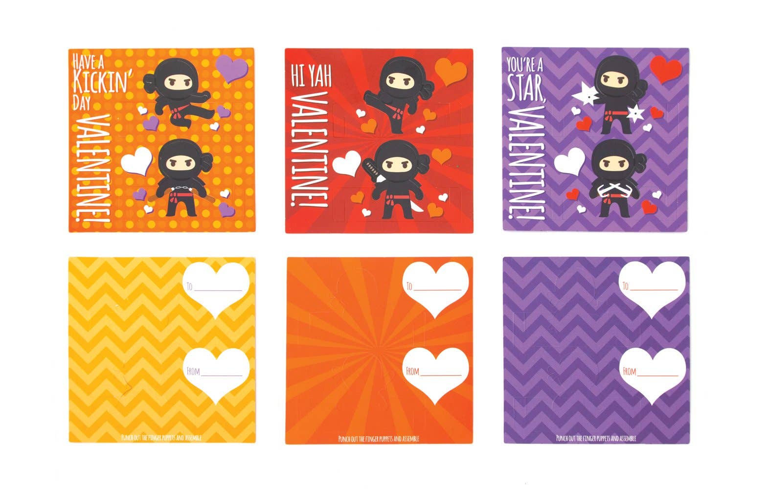 Classroom Valentine set with ninja finger puppets