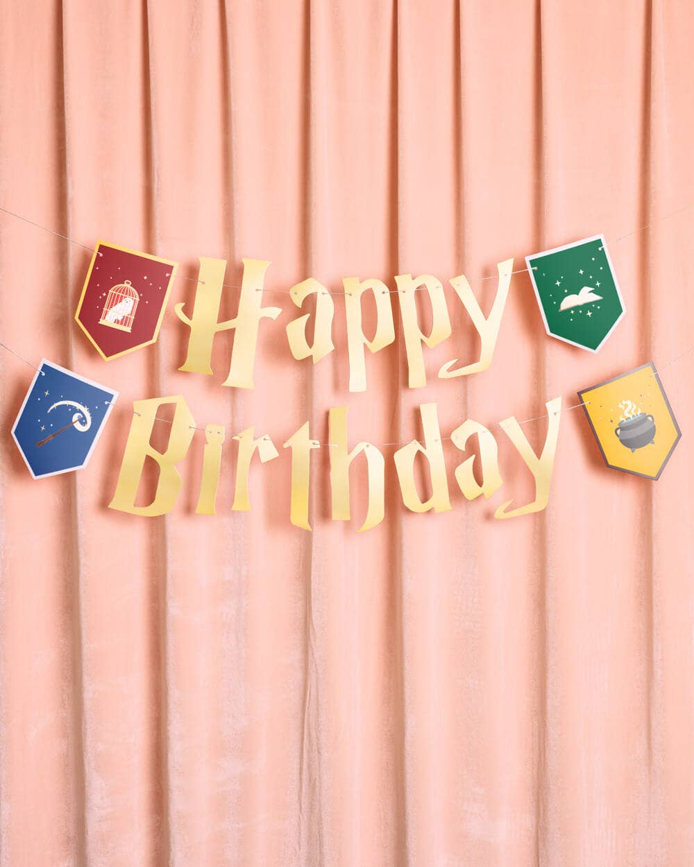 Wizard Birthday Banner - gold foil, kids Harry Potter 6.5 ft