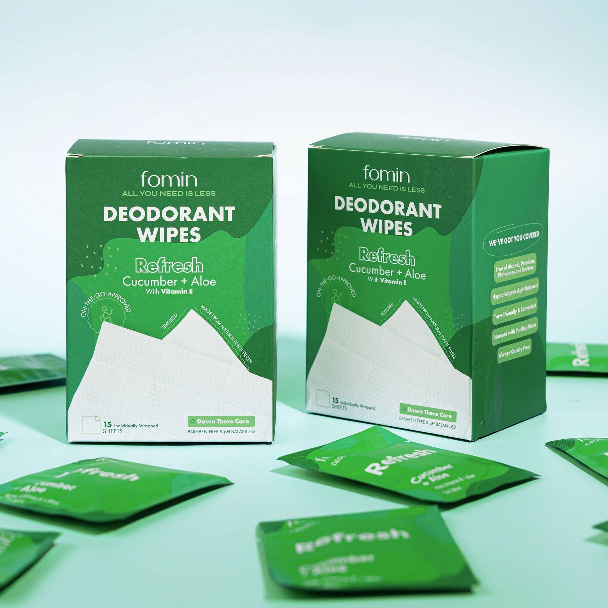 Travel deodorant wipes with clean ingredients and plastic-saving packaging