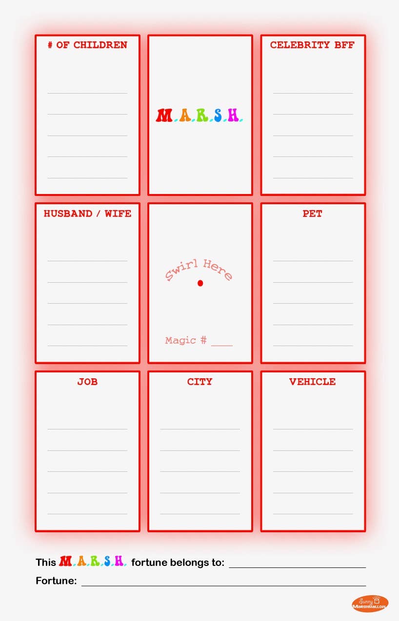 M.A.R.S.H. sleepover game set, 24 sheets plus 4 mini games, fun for kids 7+ at travel or camp