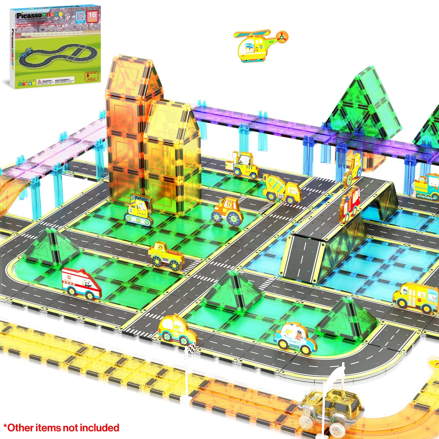 Connectable road tiles compatible with PicassoTiles
