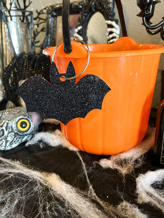 Spooky Bat Gift Basket Tag for Halloween, Perfect for Boo Baskets or Treats, Acrylic Tag and Connector Only, Approximate Size 5 x 3.5 Inches.