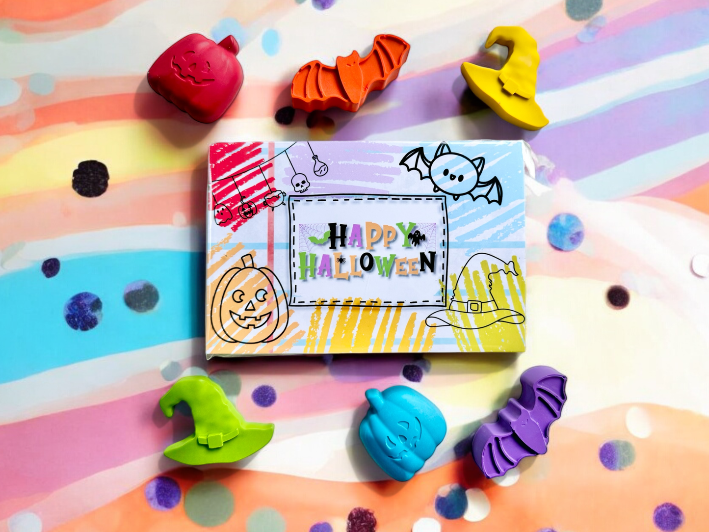 Halloween Crayon Party Favor Pack with 100% Non-Toxic Themed Shaped Crayons, Includes 'Happy Halloween' Card and Themed Coloring Card, Perfect for Trick or Treaters and Class Gifts.