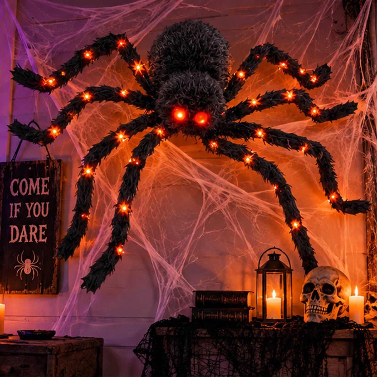 "Porch Prowler" 🕷️ 4 Ft Light-Up Fuzzy Black Spider Halloween Decoration by Cake Candy Supply