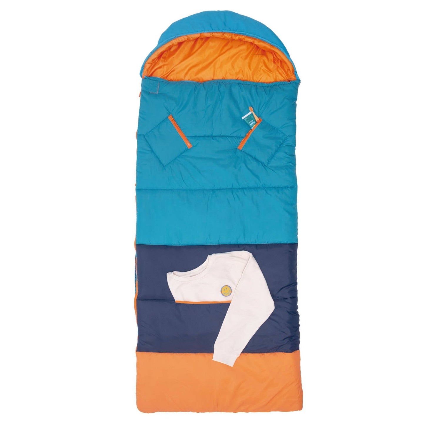 "Pack & Snooze" 🎒 Mimish Sleep-N-Pack Sleeping Bag — Enamel Blue, Persimmon & Navy (Big Kid)