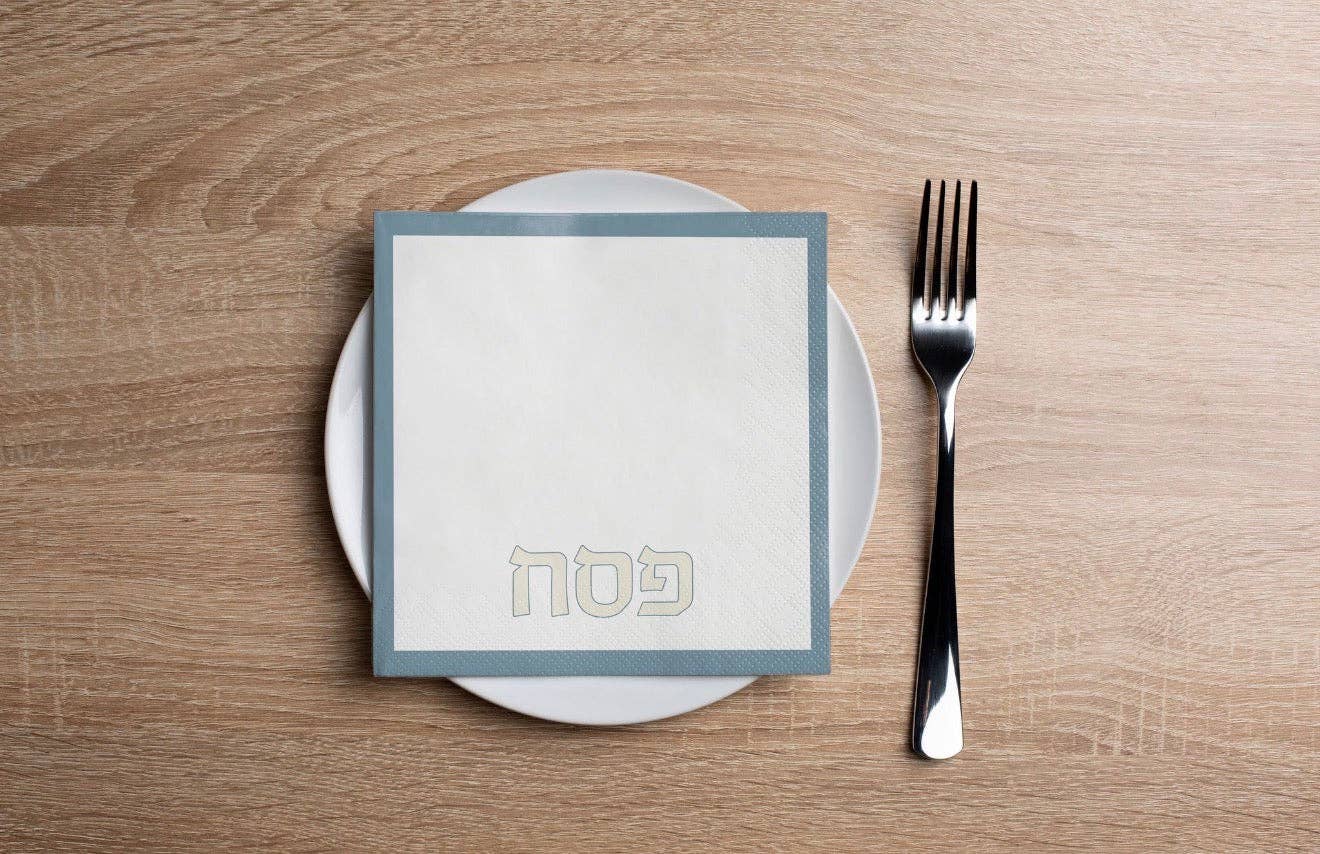 Dusty blue Pesach floral cocktail napkin