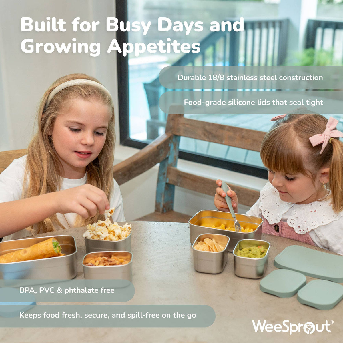 "Packed with Purpose" 🍱 Stainless Steel Bento Box Lunch Set with Silicone Lids by WeeSprout