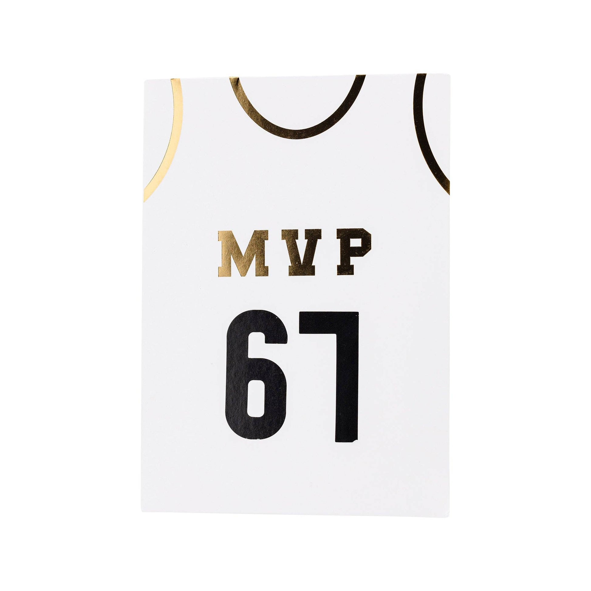 Basketball treat bags set, including 8 jersey-style bags measuring 5" x 8" x 2.5". Features gold number stickers and twine for a fun party accessory. Perfect for kids' basketball-themed parties, ensuring a slam dunk with kids and parents alike.