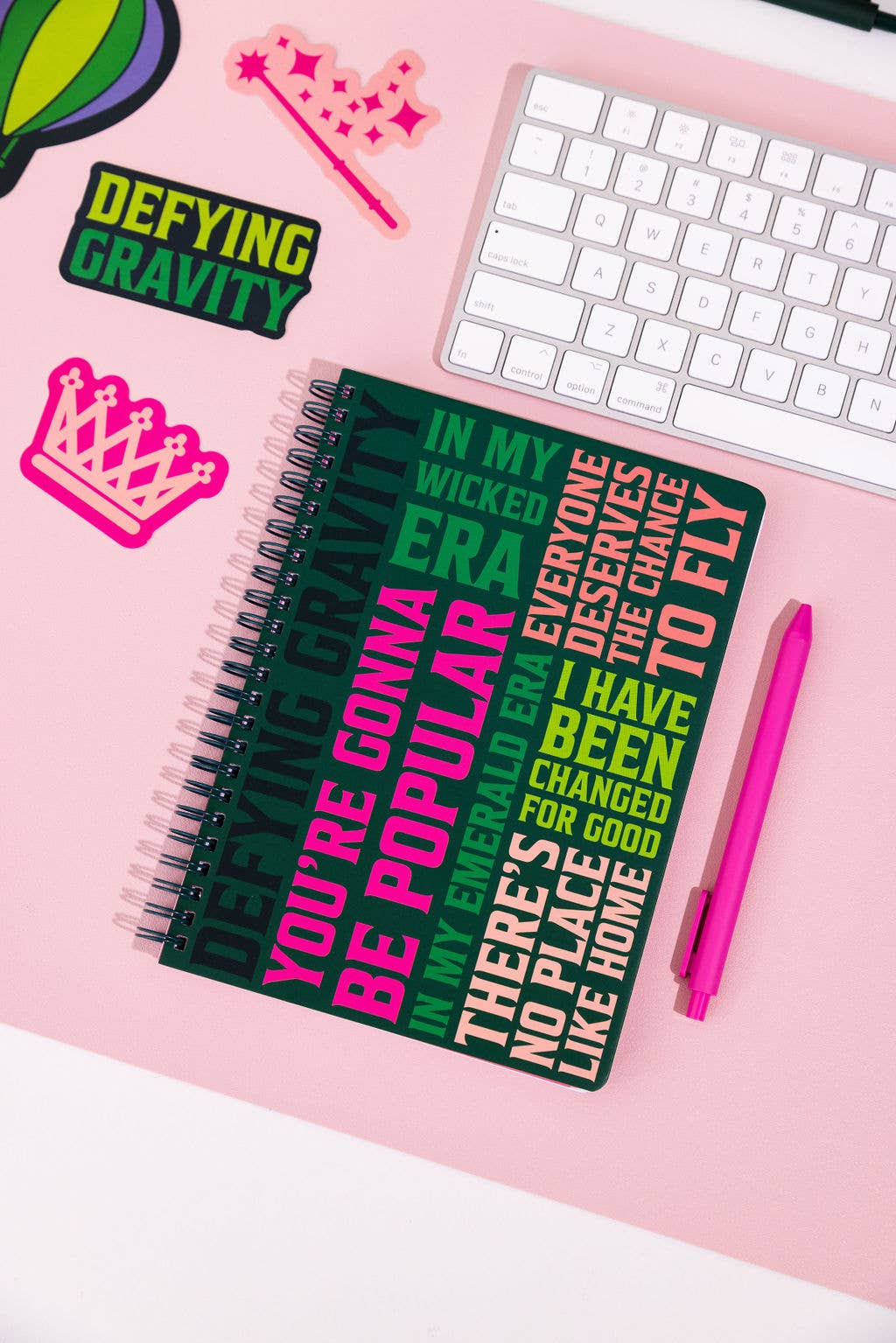 Wicked-inspired mini notebook with 160 pages, pockets, and durable hardcover, perfect for on-the-go writing