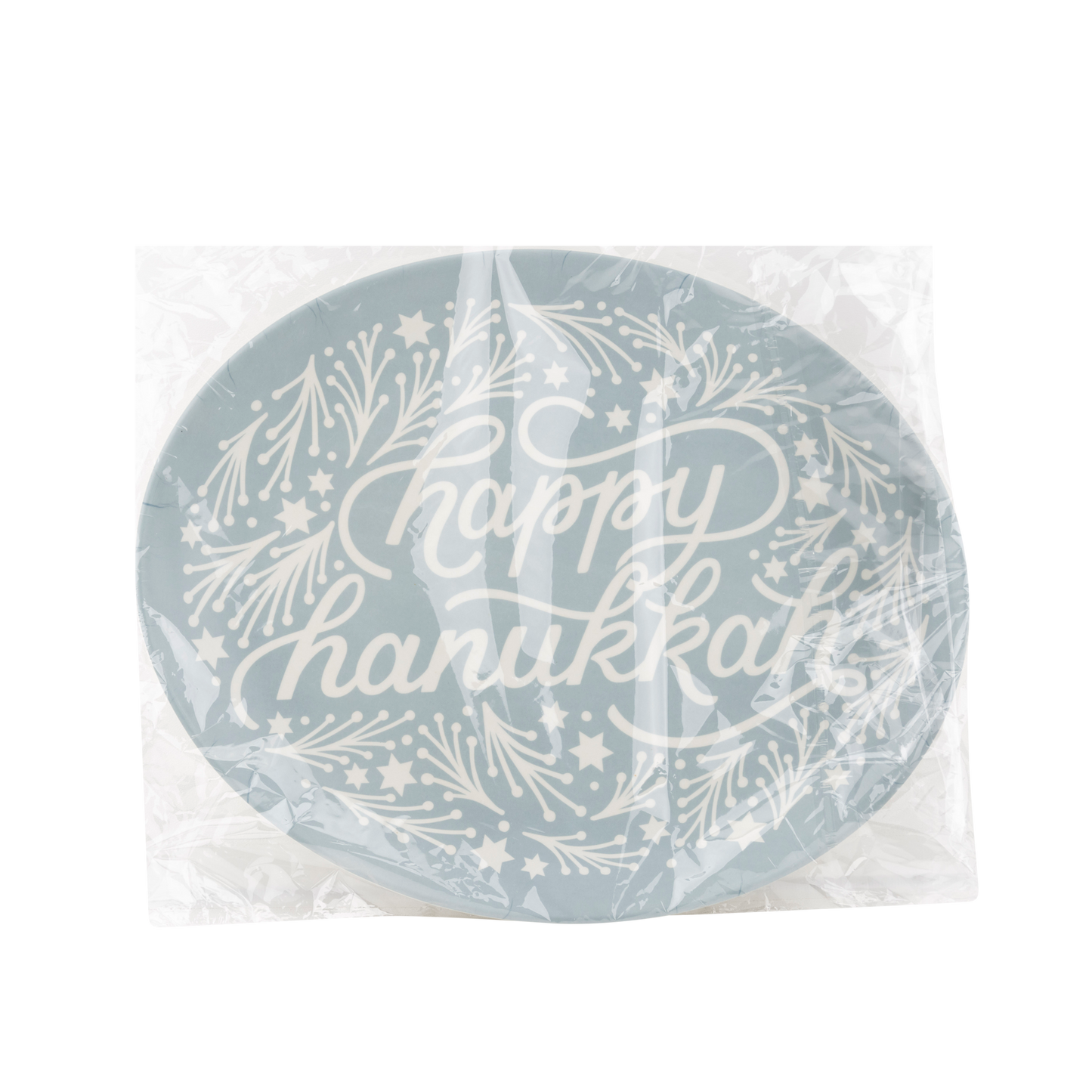 Happy Hanukkah Tray made from eco-friendly bamboo, featuring a 12" x 15" oval design. Food-safe, dishwasher-safe, and sustainable, this tray is perfect for Hanukkah celebrations. The tray combines festive Hanukkah spirit with functionality for holiday gatherings. Do not microwave.