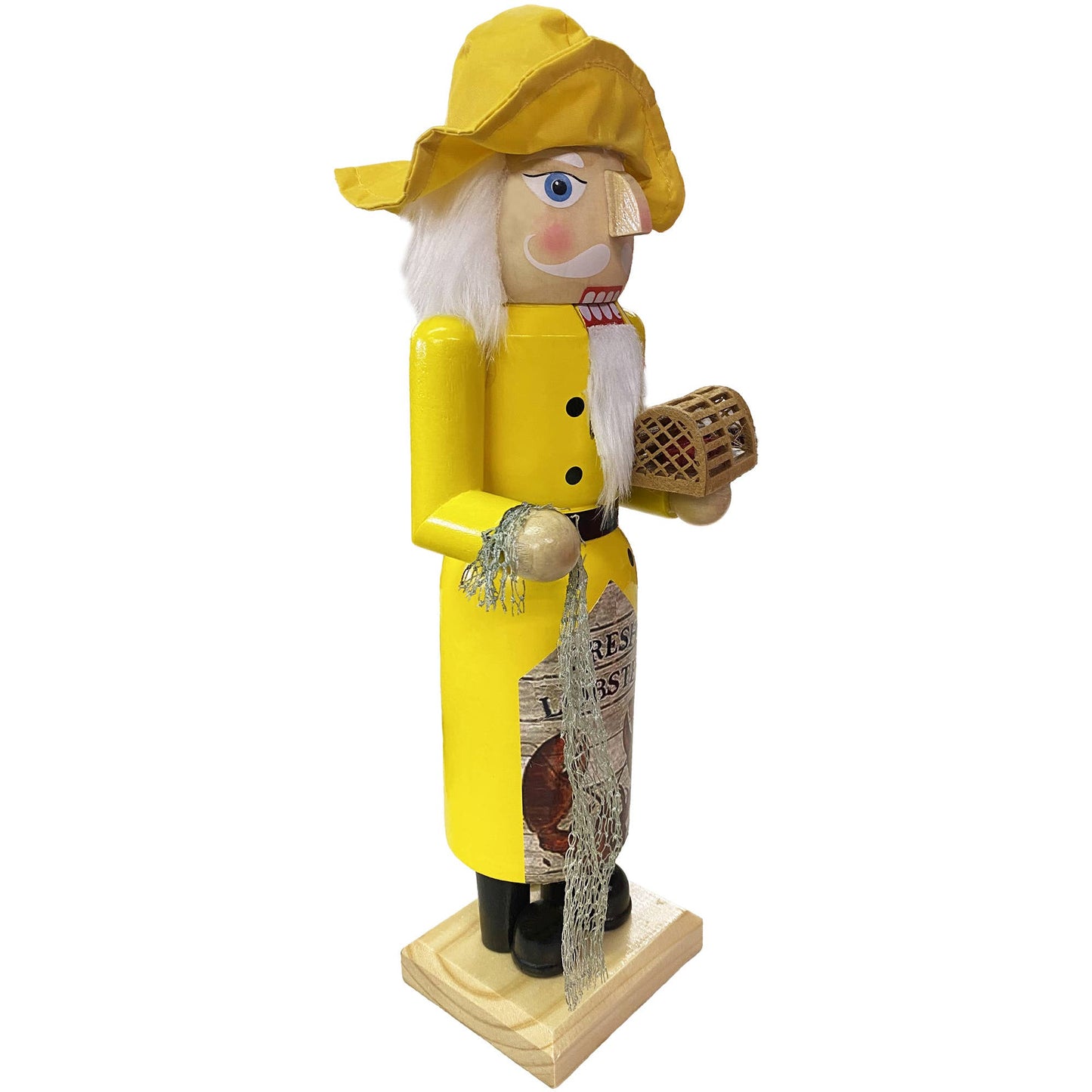 Coastal Christmas nutcracker holding a red lobster