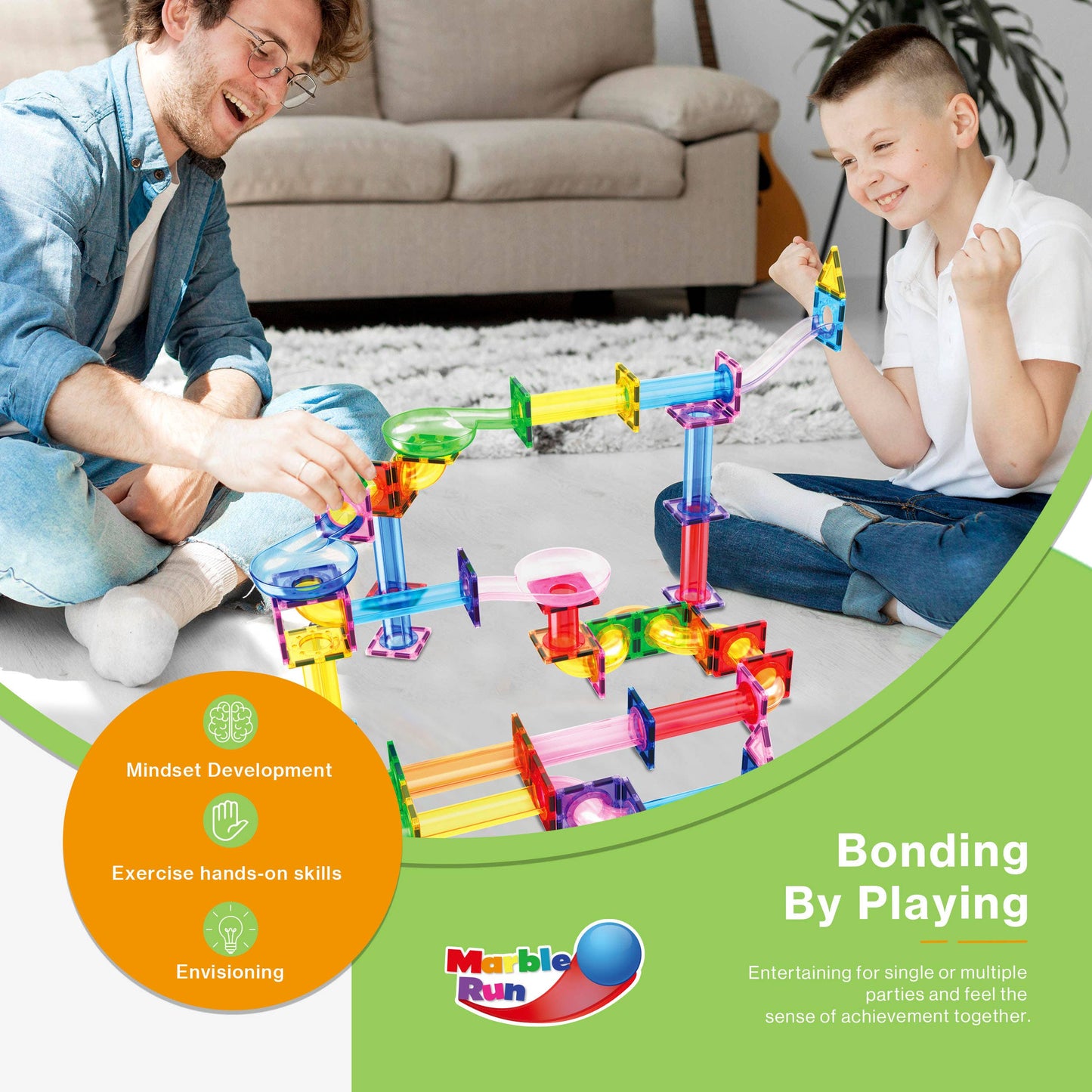 PicassoTiles 50-piece magnetic marble run for kids