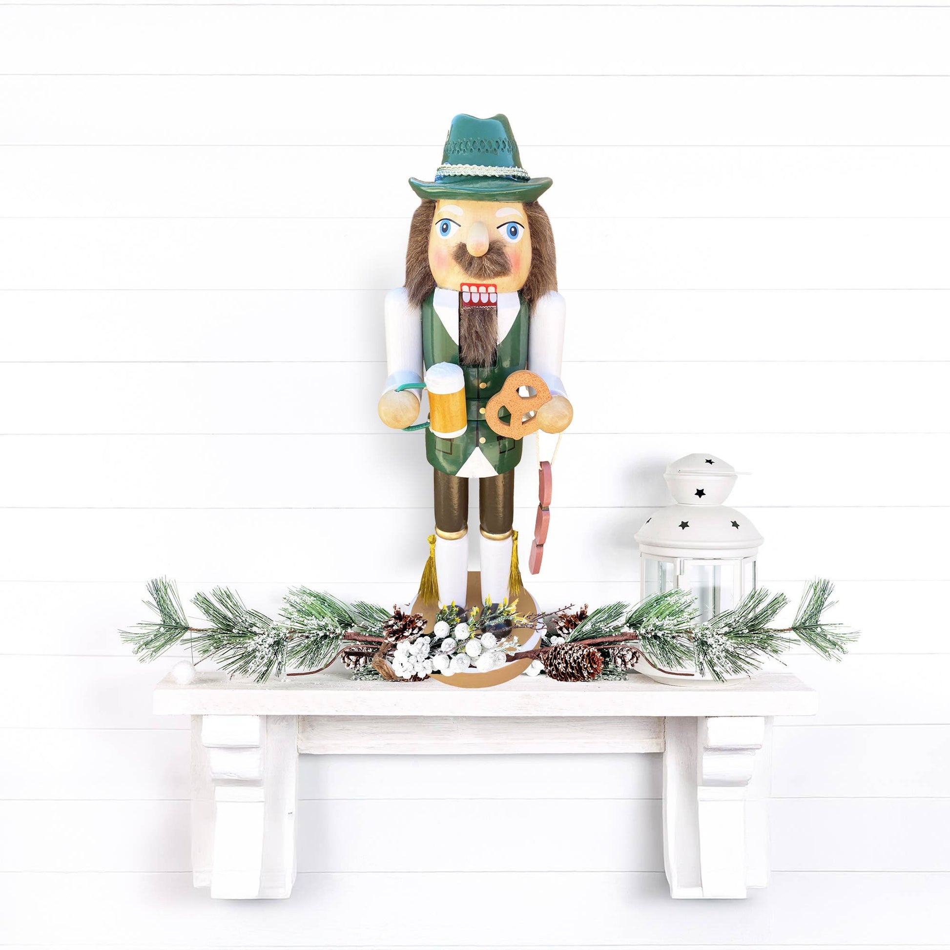 German Christmas nutcracker on festive mantel display