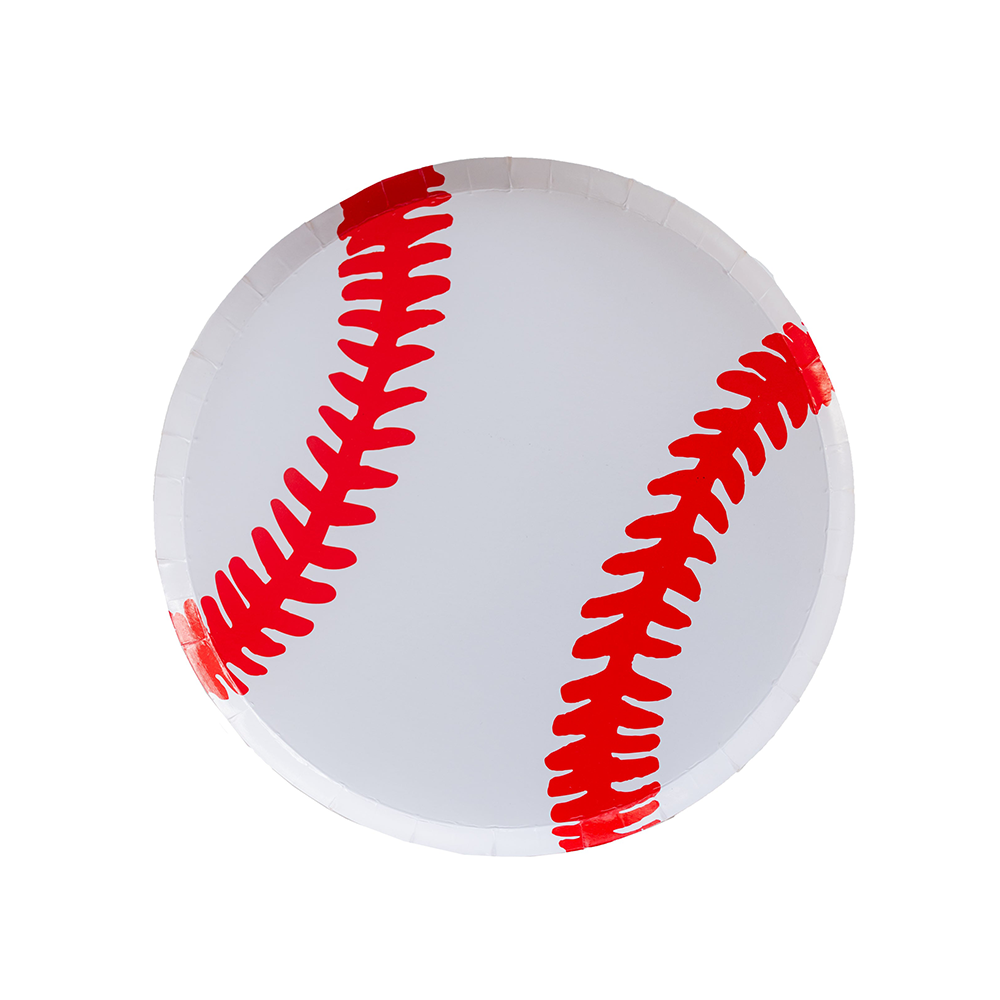 Round baseball-themed paper plates, perfect for team parties and birthdays