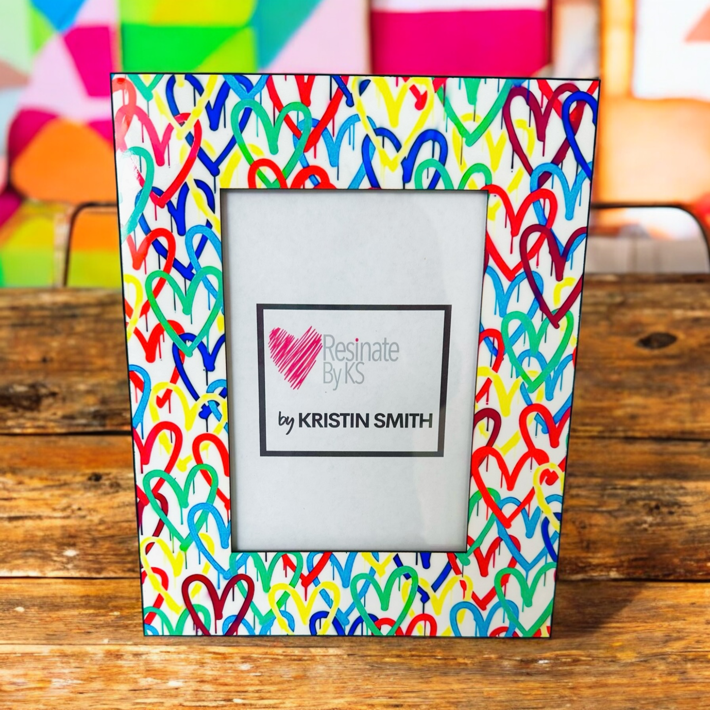Handcrafted resin heart photo frame 8x10, fits 5x7 photo, perfect for Valentine’s Day & gifts.