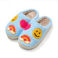 “Happy Feet Club” 😊🌈 Cozy Blue Smiley Rainbow Slippers by Malibu Sugar
