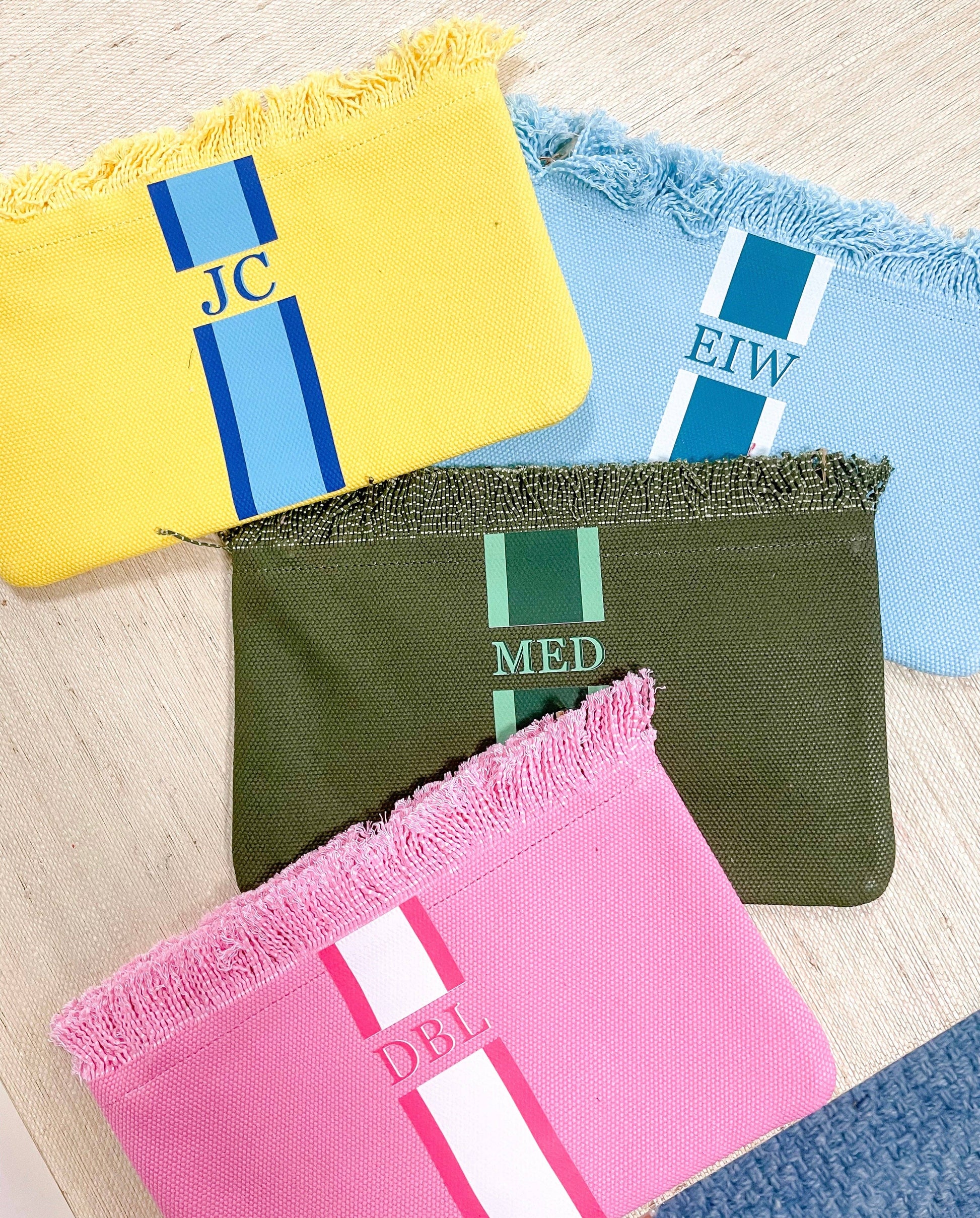 Kids camp pouch 8"x11", customizable zipper bag, multicolor tassel, clutch for everyday use