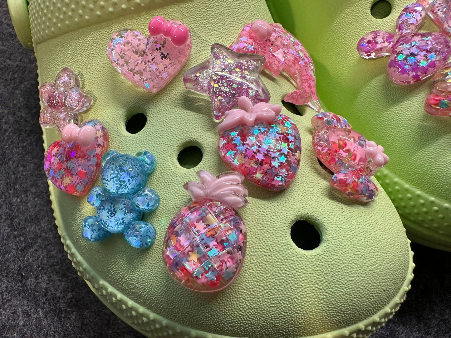 "Bling Bling Bling" ✨ Aurora Glitter Resin Croc Charm Set (17-Pack) by JuliesDecal