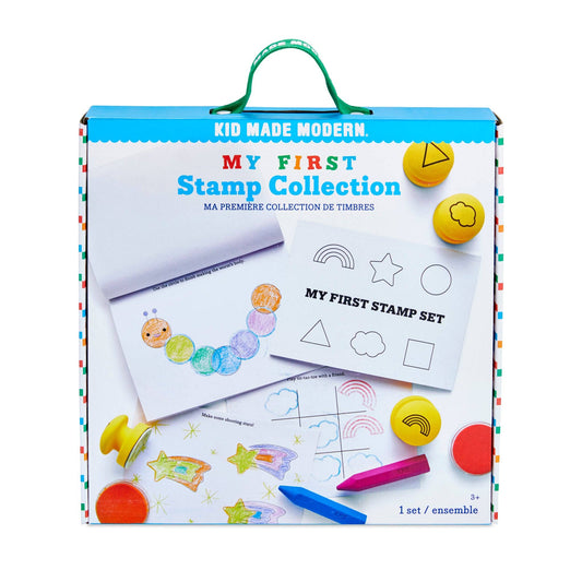 My First Stamp Set by Kid Made Modern with stamps and crayons