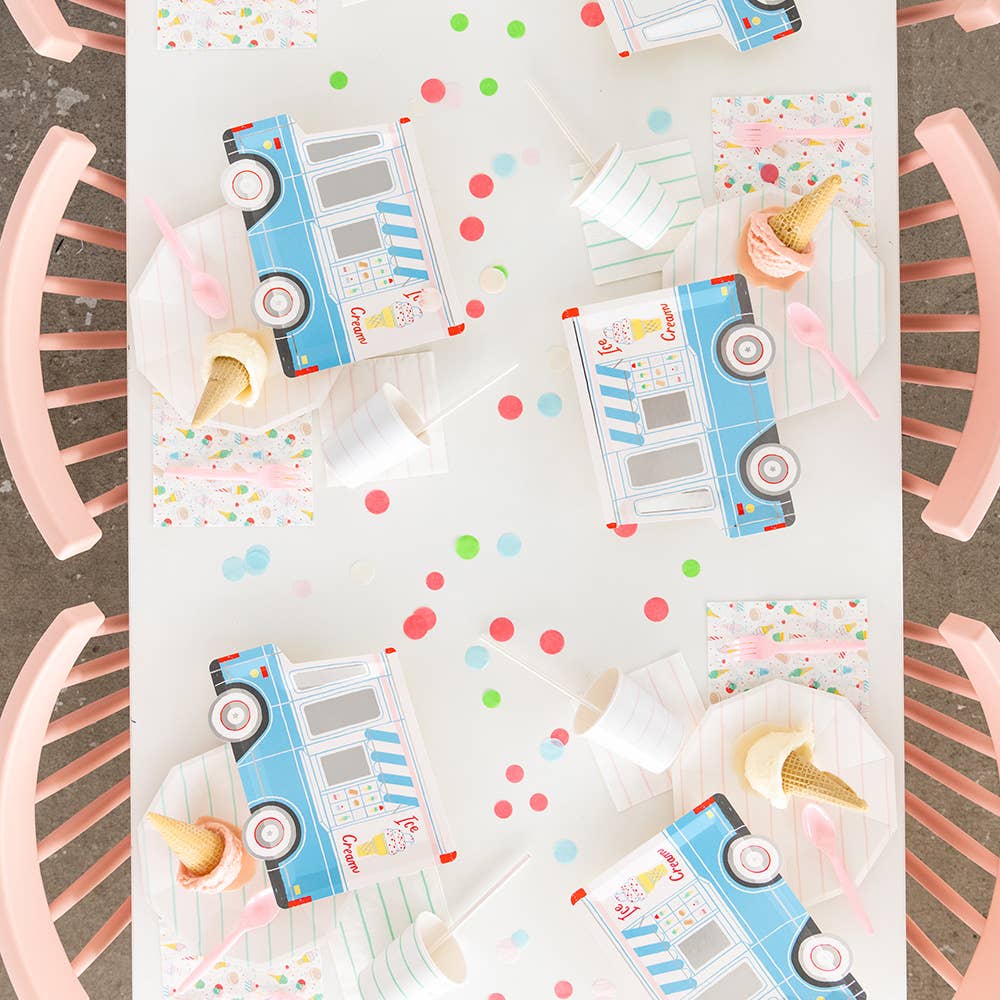 Ice Cream Truck Large Plates with Holographic Silver Foil Detailing, Perfect for Celebrations, Designed by Lindsey Balbierz for Daydream Society, Measuring 8" H x 10.5" L.