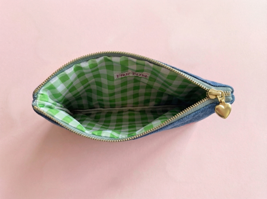 “Bella Bow” 🎀 Denim & Bow Structured Zipper Pouch by Taylor Elliott Designs