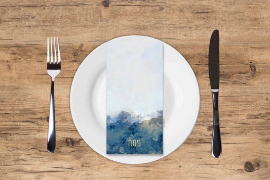 “Seder Chic” ✡️ Blue Watercolor Pesach Guest Towels by Altoona