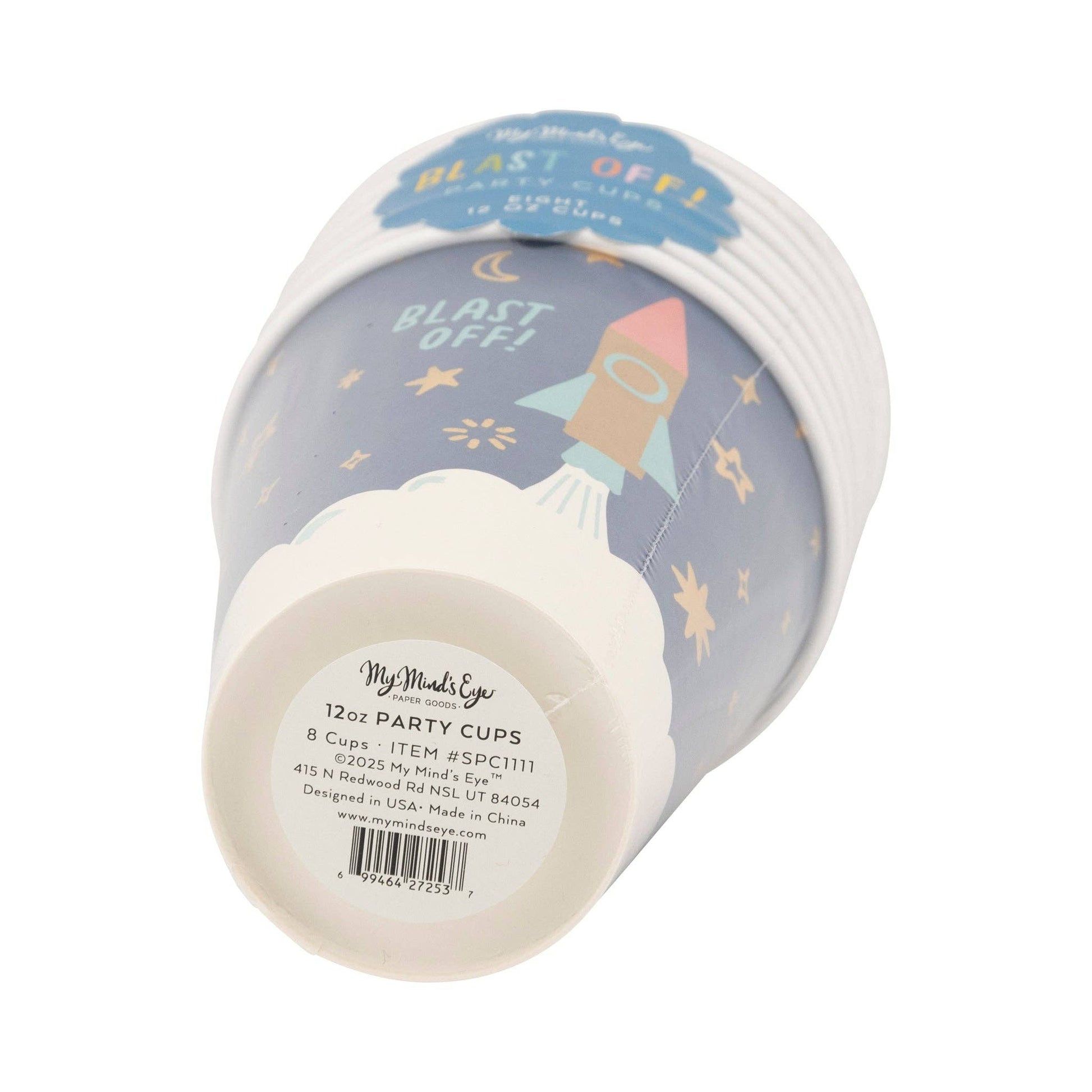 Space-themed party cups, 12 oz, with gold foil detailing for cosmic-themed celebrations