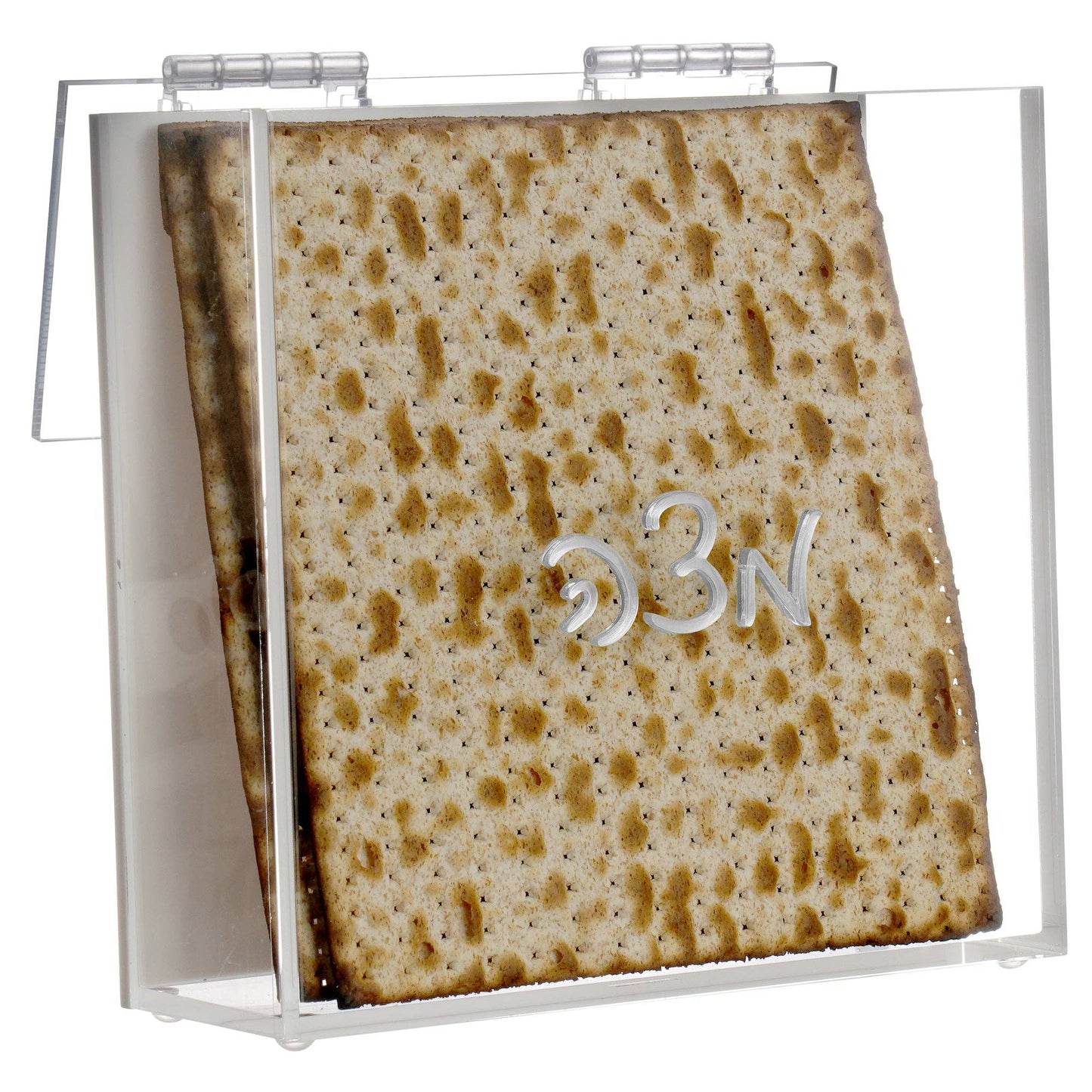 Lucite Matzah Box - White Back: Gold