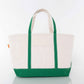Canvas tote bag with zip top, monogram option, available in coral, navy, hot pink, and more