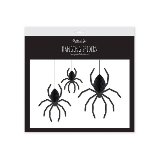 “Creep It Real” 🕷️ Hanging Spiders Honeycomb Banner