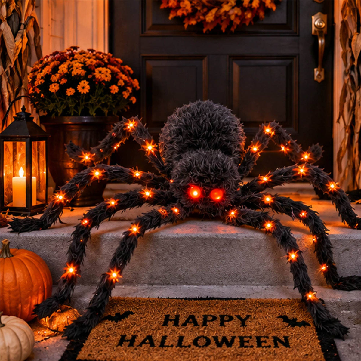 "Porch Prowler" 🕷️ 4 Ft Light-Up Fuzzy Black Spider Halloween Decoration by Cake Candy Supply