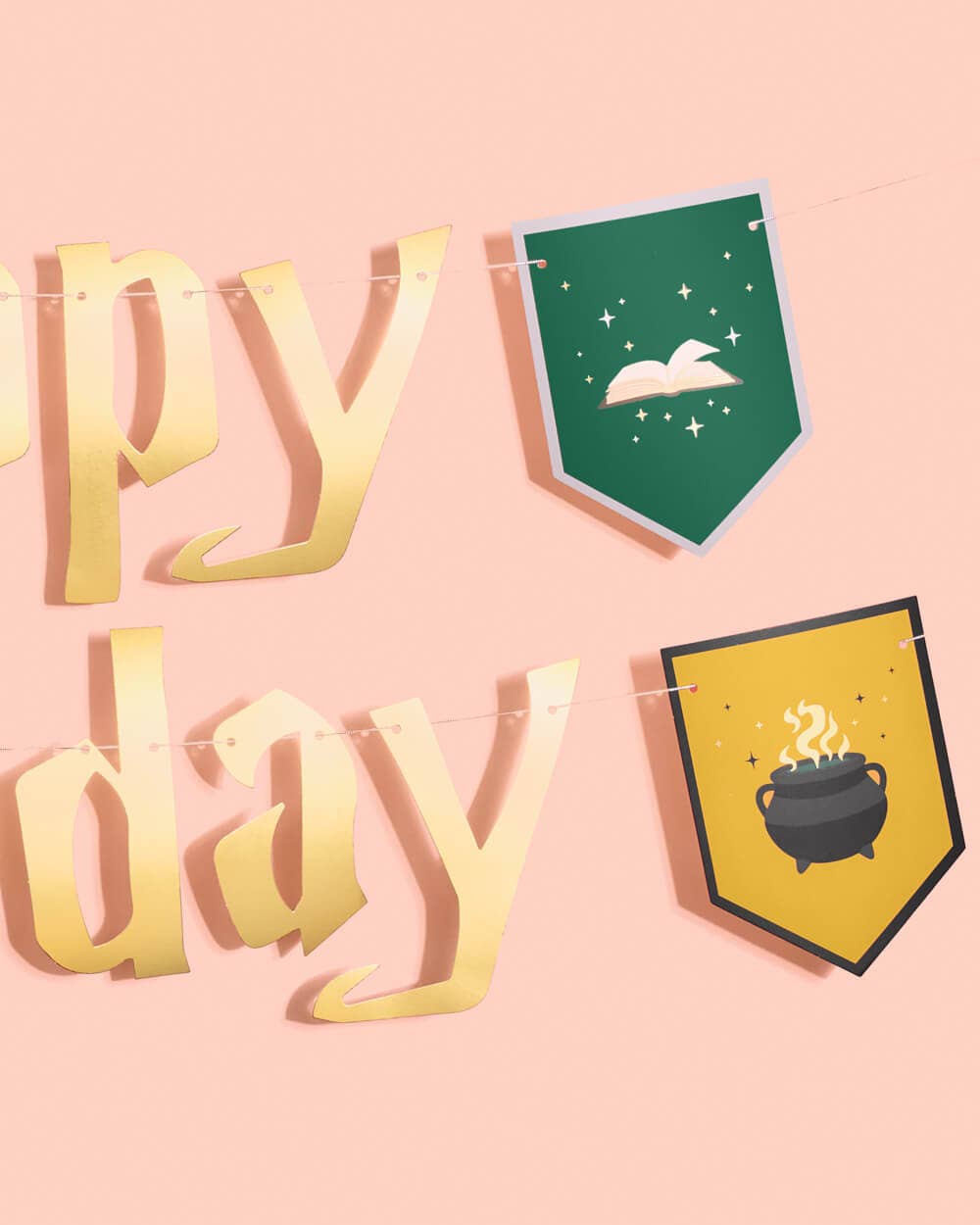 Wizard Birthday Banner - gold foil, kids Harry Potter 6.5 ft