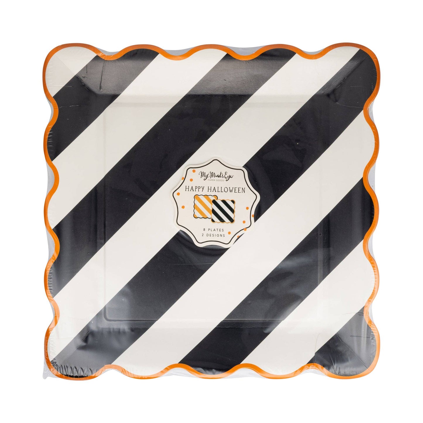 “Earning Your Stripes” 🖤 Halloween Striped Paper Plates (8 Count, 10") by My Mind's Eye