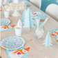 Winter pastel paper plates with cheerful snowman design