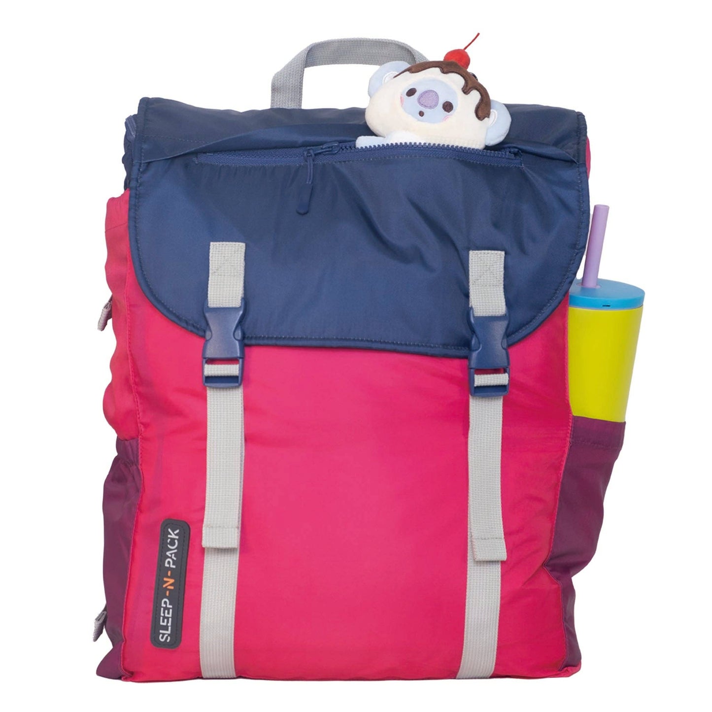 "Pack & Snooze" 🎒 Mimish Sleep-N-Pack Sleeping Bag — Raspberry Sorbet, Navy & Winterberry (Big Kid)