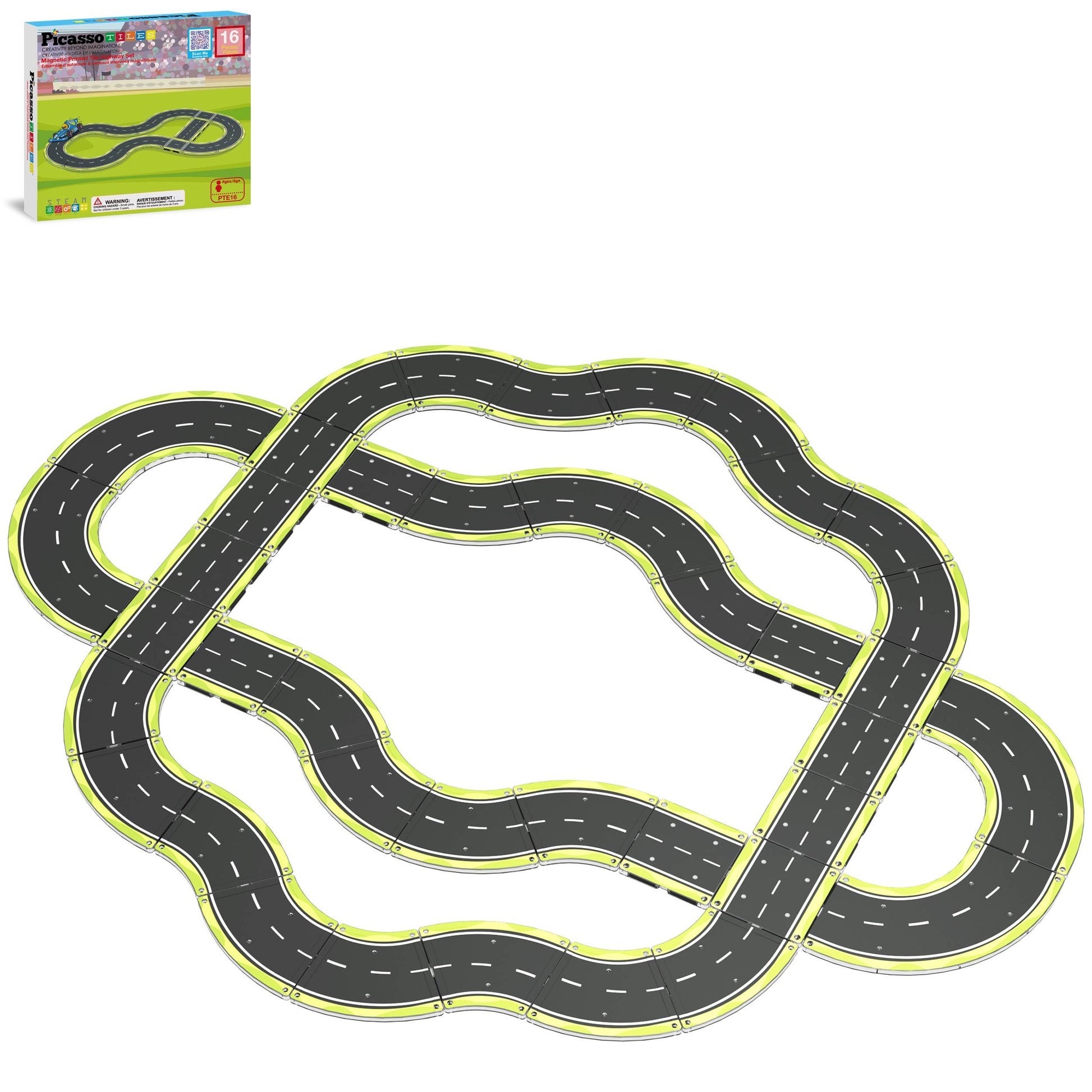 16-piece magnetic road tile track set for kids