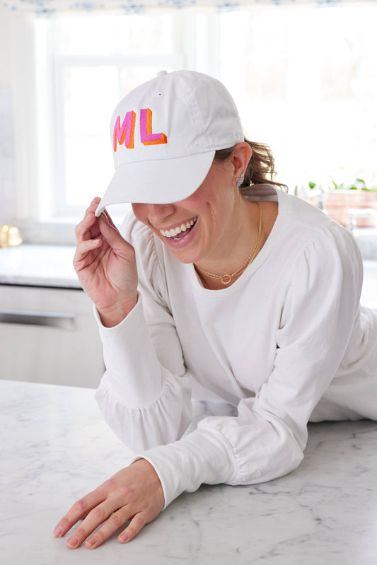Personalized baseball cap with shadow monogram, adjustable fit, comfy, stylish everyday hat