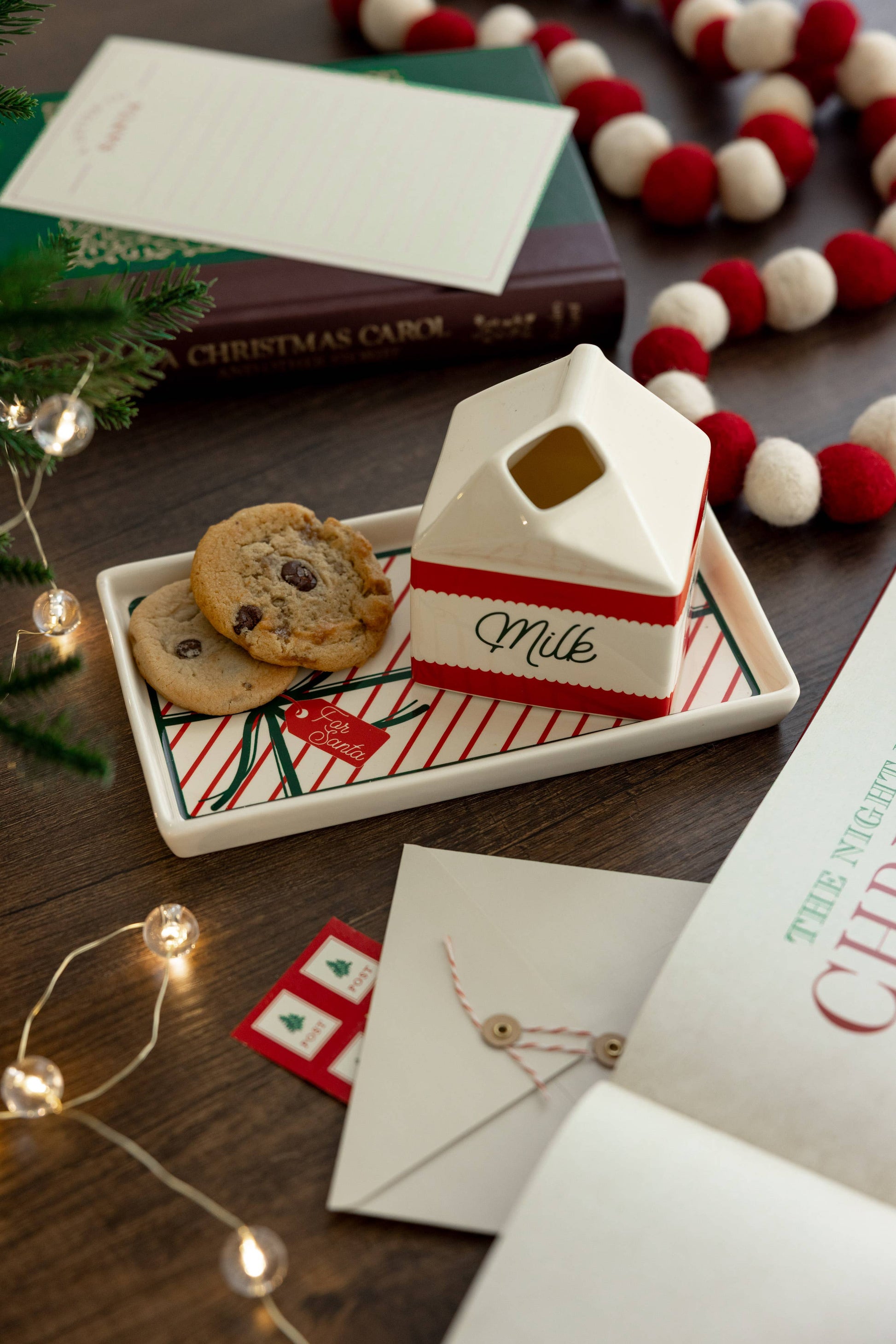 Festive ceramic tray and milk jug for Santa treats