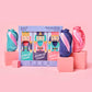 Nutcracker Gift Set by Makeup Eraser, featuring three colorful nutcracker-themed packaging designs. Includes reusable pink and teal makeup remover cloths with a soft, plush texture. Perfect for the holiday season, skincare gifts, or sustainable beauty enthusiasts.